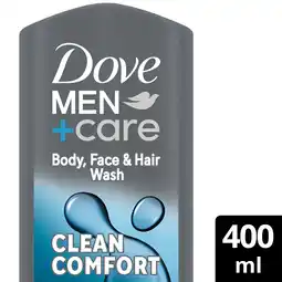 Tesco Dove Men+Care Clean Comfort 3-in-1 Body Face Hair Wash Shower Gel 400ml offer