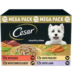 Tesco 48 x 150g Cesar Country Stew Adult Wet Dog Food Trays Mixed Selection in Gravy offer