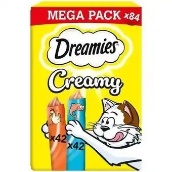 Tesco 84 x 10g Dreamies Creamy Adult Cat & Kitten Treats with Tasty Chicken & Salmon offer