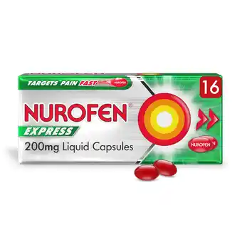 Tesco Nurofen Express Pain Relief 200mg Liquid Capsules - Ibuprofen 16s offer