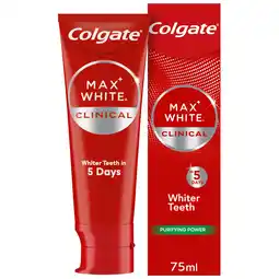 Tesco Colgate Max White Clinical Purifying Power Whitening Toothpaste 75ml offer