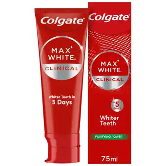 Tesco Colgate Max White Clinical Purifying Power Whitening Toothpaste 75ml offer