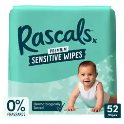 Tesco Rascals Premium Sensitive Wipes, Biodegradable | 52 Baby Wipes offer