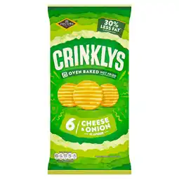 Tesco Jacob's Crinklys Cheese & Onion 30% Less Fat Multipack Snacks 6x23g offer