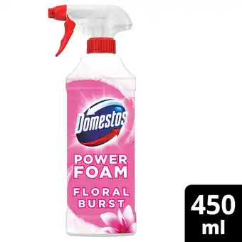 Tesco Domestos Power Foam Toilet and Bathroom Floral Burst 450ml​ offer