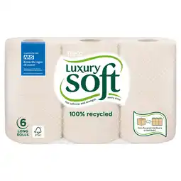 Tesco Tesco Luxury Soft 100% Recycled Toilet Tissue 6 Long Rolls offer