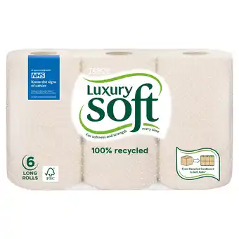 Tesco Tesco Luxury Soft 100% Recycled Toilet Tissue 6 Long Rolls offer