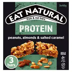 Tesco Eat Natural Fruit & Nut Protein Bars with Peanuts, Almonds & Salted Caramel 3 x 40g offer