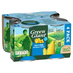 Tesco Green Giant No Added Salt Sweet Corn 4X198g offer