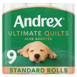 Tesco Andrex Ultimate Quilts Aloe Scented Toilet Tissue 9 Standard Rolls offer