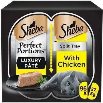 Tesco 96x37.5g Sheba Perfect Portions Luxury Adult Wet Cat Food Trays Chicken in Pate offer