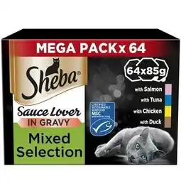 Tesco 64 x 85g Sheba Sauce Lover Adult Wet Cat Food Trays Mixed Selection in Gravy offer