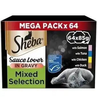 Tesco 64 x 85g Sheba Sauce Lover Adult Wet Cat Food Trays Mixed Selection in Gravy offer