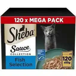 Tesco 120 x 85g Sheba Sauce Collection Adult Wet Cat Food Pouches Mixed Fish in Gravy offer