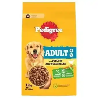 Tesco 12 kg Pedigree Complete Adult Dry Dog Food Poultry and Vegetables Dog Biscuits offer