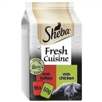 Tesco 96 x 50g Sheba Fresh & Fine Adult Wet Cat Food Pouches Taste of Rome In Gravy offer