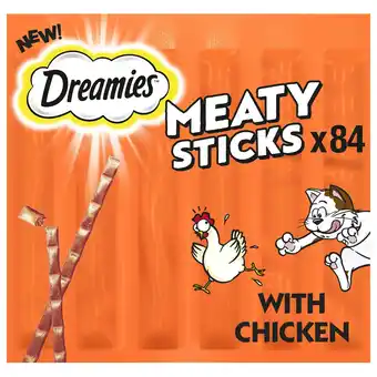 Tesco 84 Dreamies Meaty Sticks Adult Cat Treats Chicken Cat Sticks (14x30g) offer