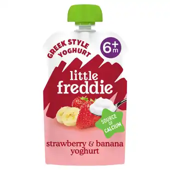 Tesco Little Freddie Organic Greek Style Yoghurt Strawberry & Banana pouch 6m+ 100g offer