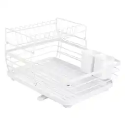 Tesco Living and Home 2-Tier Metal Dish Rack Drainer with Utensil Holder - White offer