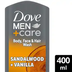 Tesco Dove Men+ Care Sandalwood and Vanilla Body Face & Hair Wash 400ml offer