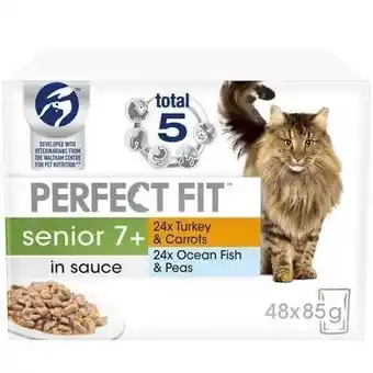 Tesco 48 x 85g Perfect Fit Senior 7+ Wet Cat Food Pouches Mixed Flavours In Sauce offer