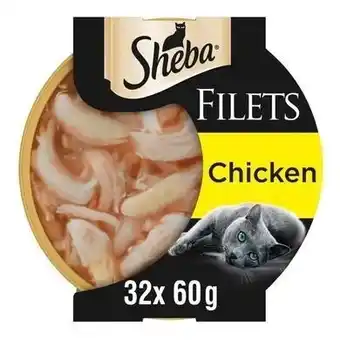 Tesco 32 x 60g Sheba Fillets Adult Wet Cat Food Trays Chicken in Gravy offer