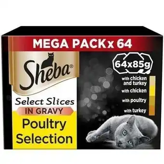 Tesco 64 x 85g Sheba Select Slices Adult Wet Cat Food Trays Poultry Selection in Gravy offer