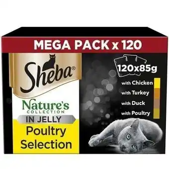 Tesco 120 x 85g Sheba Natures Collection Adult Cat Food Pouches Mixed Poultry in Jelly offer