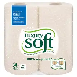 Tesco Tesco Luxury Soft 100% Recycled Toilet Tissue 4 Rolls offer