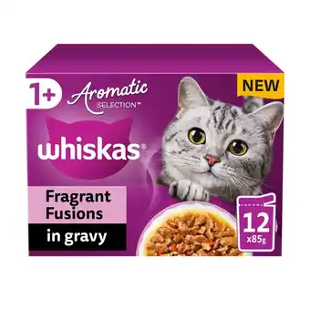 Tesco WHISKAS 1+ Cat Pouches Aromatic Fusion in Gravy 12x85g offer