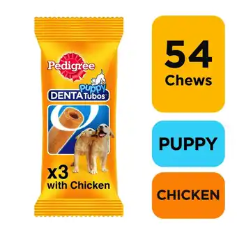 Tesco 54 Pedigree Puppy Denta Tubo Dental Puppy Dog Treats Puppy Chews Dental Sticks offer