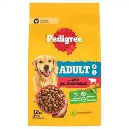 Tesco 12 kg Pedigree Complete Adult Dry Dog Food Beef and Vegetables Dog Biscuits offer