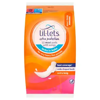 Tesco Lil-Lets Extra Protection 10 Maxi Pads with wings offer