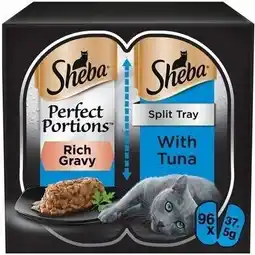 Tesco 96 x 37.5g Sheba Perfect Portions Luxury Adult Wet Cat Food Trays Tuna in Gravy offer