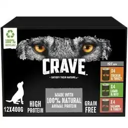 Tesco 12 x 400g Crave Adult Complete Wet Dog Food Can Mixed in Pate offer