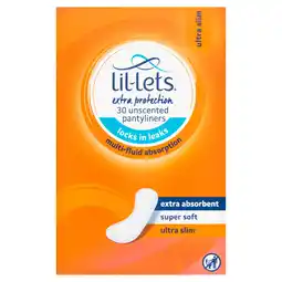 Tesco Lil-Lets Extra Protection 30 Unscented Pantyliners offer