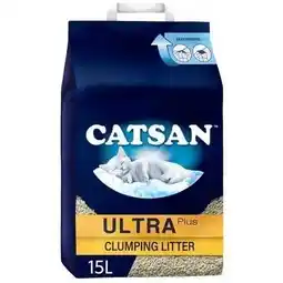 Tesco 15L Catsan Ultra Clumping Odour Control Cat Litter 15 Litres (3x5L) Kitten offer