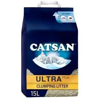 Tesco 15L Catsan Ultra Clumping Odour Control Cat Litter 15 Litres (3x5L) Kitten offer