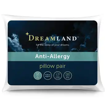 Tesco Dreamland Anti Allergy Pillows, 2 Pack, Hypoallergenic, Machine Washable offer