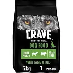 Tesco 7kg Crave Natural Grain Free Adult Dry Dog Food Lamb & Beef Dog Biscuits offer