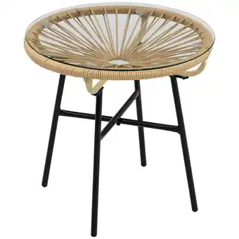 Tesco Outsunny Rattan Side Table with Round PE Rattan and Tempered Glass Table offer