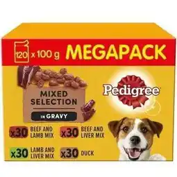 Tesco 120 x 100g Pedigree Adult Wet Dog Food Pouches Mixed Farmers Selection in Gravy offer