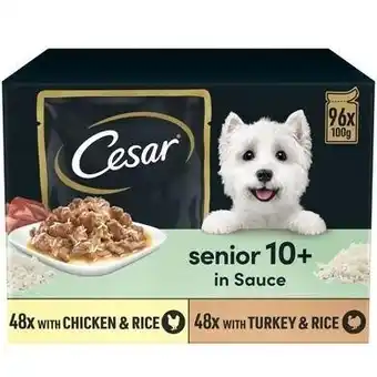 Tesco 96 x 100g Cesar Luxury Senior 10+ Wet Dog Food Pouches Mixed Selection in Sauce offer