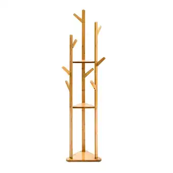 Tesco Living and Home Wooden Coat Rack Stand with 3 Shelves- Natural offer