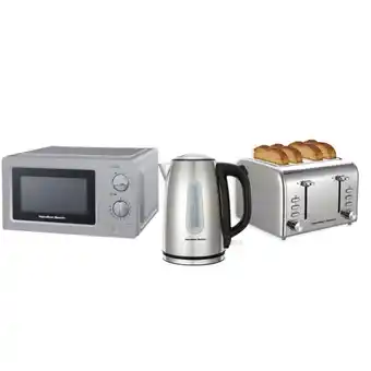 Tesco Hamilton Beach Rise Kitchen Bundle, Polished Kettle, Toaster & Microwave offer