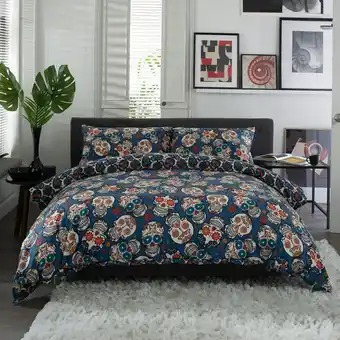 Tesco Day of the Dead 200 Thread Count Cotton Rich Reversible Duvet Cover Set Multi | Double offer