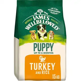 Tesco James Wellbeloved Puppy Dog Turkey & Rice Kibble 15kg offer