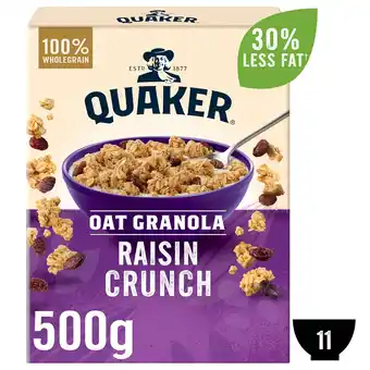 Tesco Quaker Oat Granola Raisin 500g offer