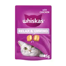 Tesco Whiskas Cat Food Treat Calming Supplement Relax & Unwind 45g offer