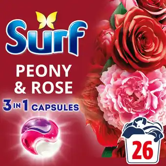 Tesco Surf 3 In 1 Peony and Rose Washing Capsules 26 Washes 449.8g offer